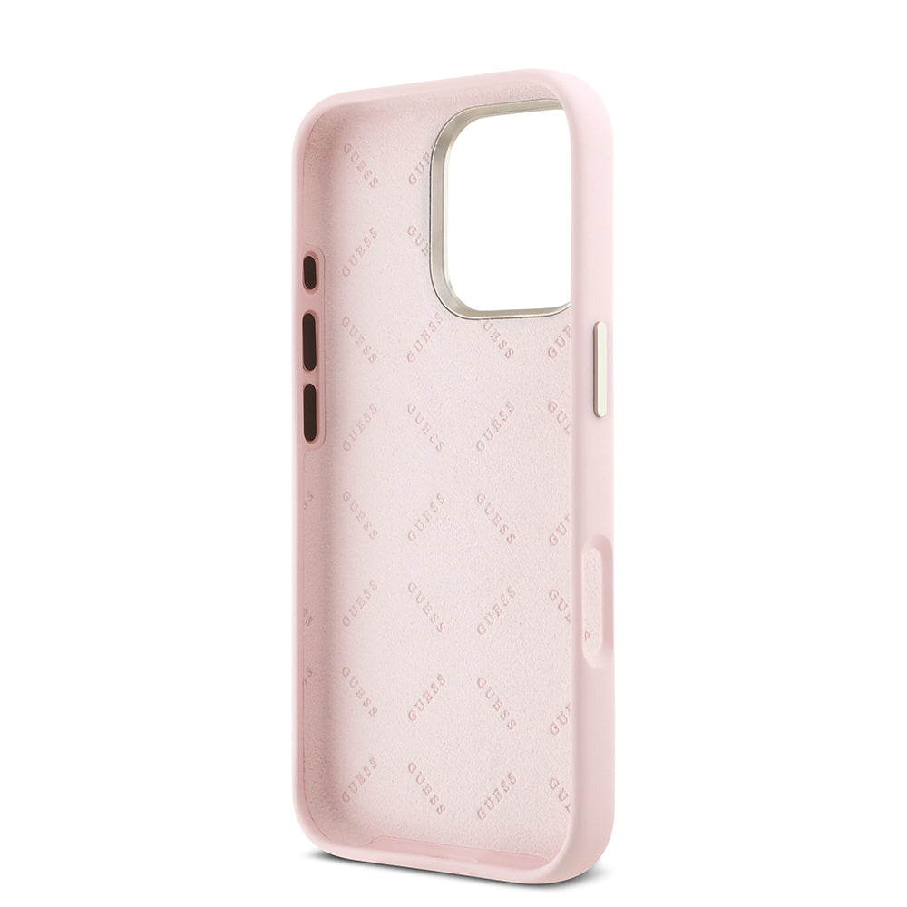 Capa para Apple iPhone 16 Pro, Guess, Script Metal Logo & Frame, Rosa