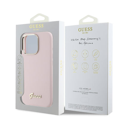 Capa para Apple iPhone 16 Pro, Guess, Script Metal Logo & Frame, Rosa