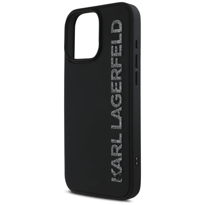 Capa para Apple iPhone 16 Pro, Karl Lagerfeld, Logo Alongado de Borracha 3D Glitter, Preta