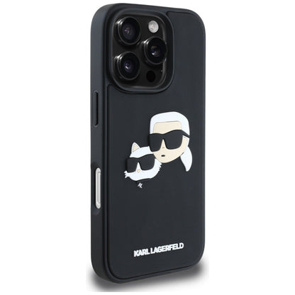 Capa para Apple iPhone 16 Pro, Karl Lagerfeld, 3D Rubber Karl & Choupette, Preta