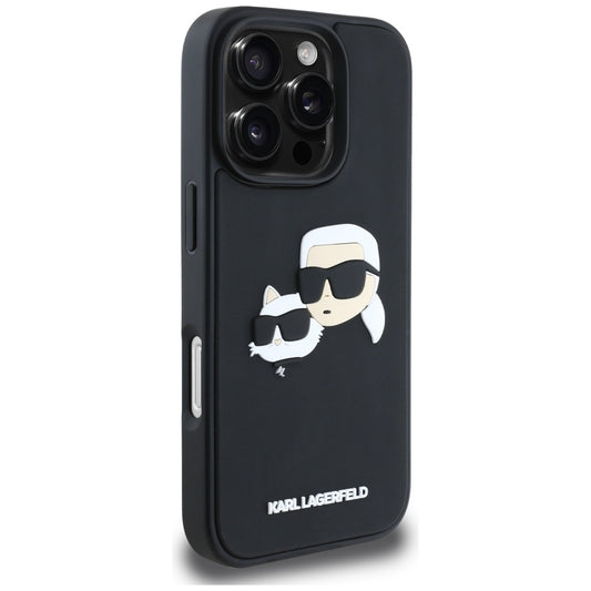 Capa para Apple iPhone 16 Pro, Karl Lagerfeld, 3D Rubber Karl & Choupette, Preta