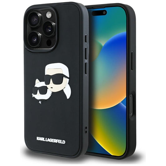 Capa para Apple iPhone 16 Pro, Karl Lagerfeld, 3D Rubber Karl & Choupette, Preta
