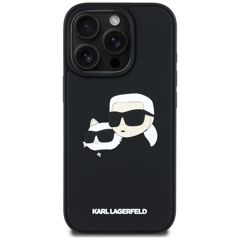 Capa para Apple iPhone 16 Pro, Karl Lagerfeld, 3D Rubber Karl & Choupette, Preta