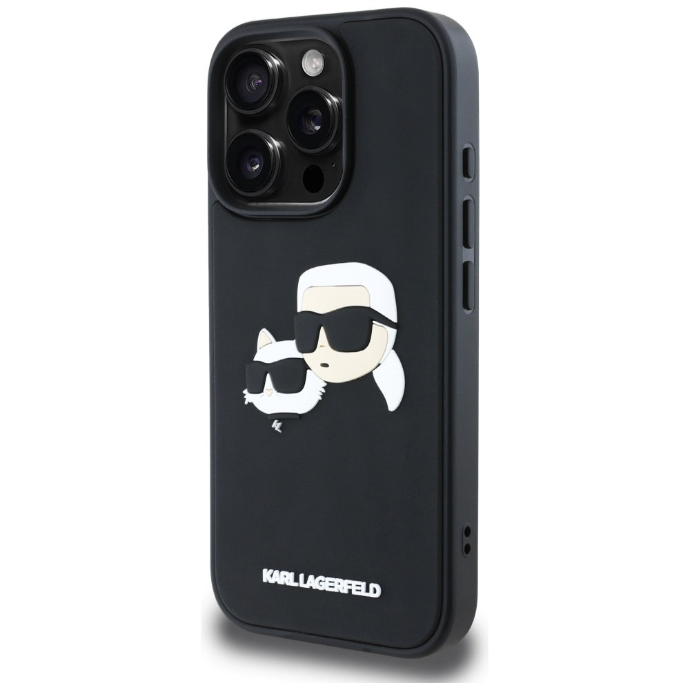 Capa para Apple iPhone 16 Pro, Karl Lagerfeld, 3D Rubber Karl & Choupette, Preta
