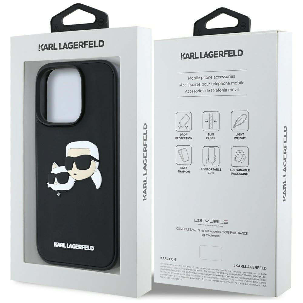 Capa para Apple iPhone 16 Pro, Karl Lagerfeld, 3D Rubber Karl & Choupette, Preta