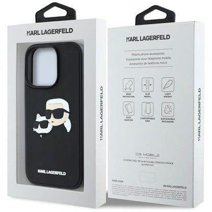 Capa para Apple iPhone 16 Pro, Karl Lagerfeld, 3D Rubber Karl & Choupette, Preta