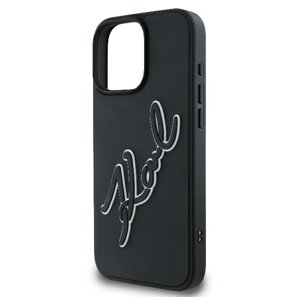 Capa para Apple iPhone 16 Pro, Karl Lagerfeld, Assinatura de Borracha 3D, Preta