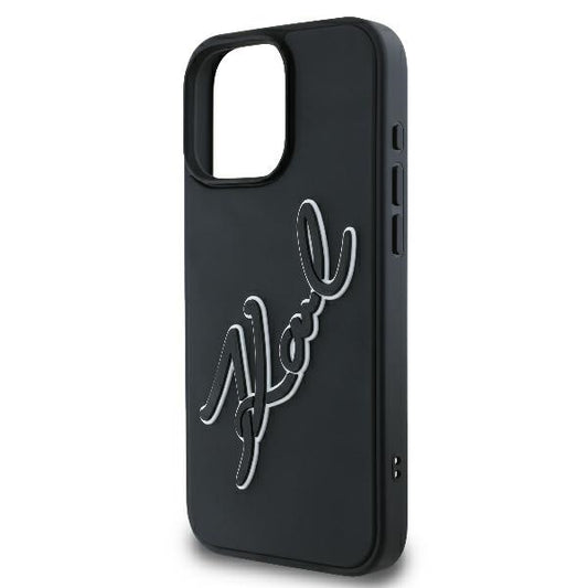 Capa para Apple iPhone 16 Pro, Karl Lagerfeld, Assinatura de Borracha 3D, Preta