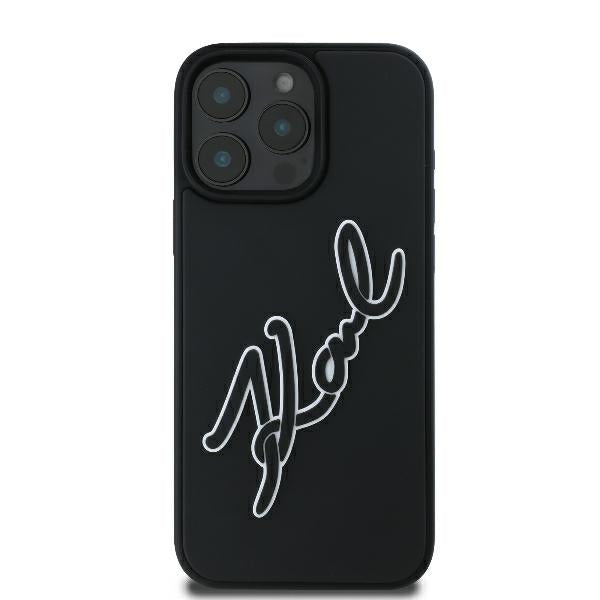 Capa para Apple iPhone 16 Pro, Karl Lagerfeld, Assinatura de Borracha 3D, Preta
