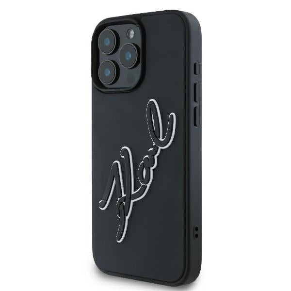 Capa para Apple iPhone 16 Pro, Karl Lagerfeld, Assinatura de Borracha 3D, Preta