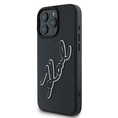 Capa para Apple iPhone 16 Pro, Karl Lagerfeld, Assinatura de Borracha 3D, Preta