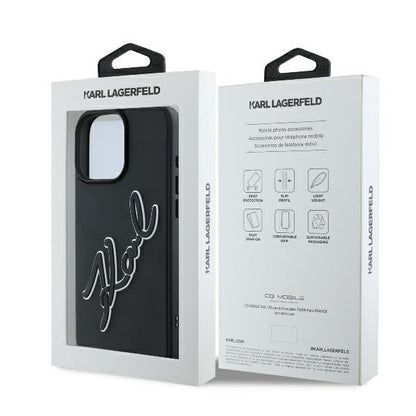 Capa para Apple iPhone 16 Pro, Karl Lagerfeld, Assinatura de Borracha 3D, Preta