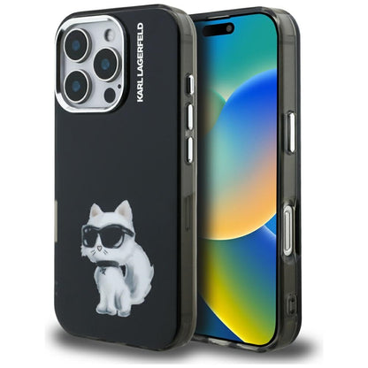 Capa para Apple iPhone 16 Pro, Karl Lagerfeld, IML Aquarelle Logo Choupette, Preta