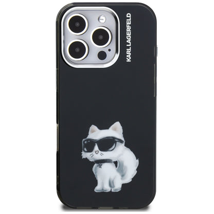 Capa para Apple iPhone 16 Pro, Karl Lagerfeld, IML Aquarelle Logo Choupette, Preta