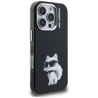 Capa para Apple iPhone 16 Pro, Karl Lagerfeld, IML Aquarelle Logo Choupette, Preta