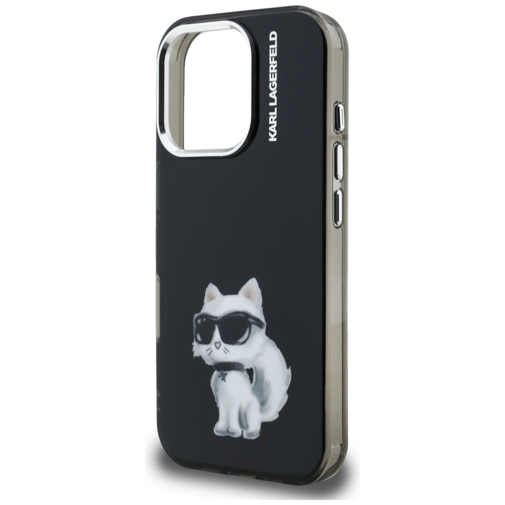 Capa para Apple iPhone 16 Pro, Karl Lagerfeld, IML Aquarelle Logo Choupette, Preta