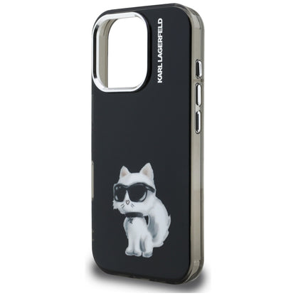 Capa para Apple iPhone 16 Pro, Karl Lagerfeld, IML Aquarelle Logo Choupette, Preta