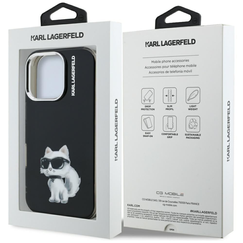 Capa para Apple iPhone 16 Pro, Karl Lagerfeld, IML Aquarelle Logo Choupette, Preta