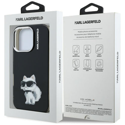 Capa para Apple iPhone 16 Pro, Karl Lagerfeld, IML Aquarelle Logo Choupette, Preta