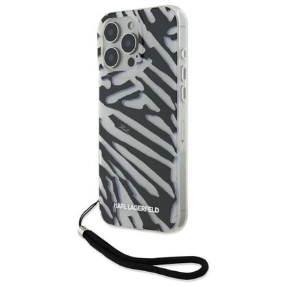 Capa para Apple iPhone 16 Pro, Karl Lagerfeld, Padrão Zebra de Luxo IML com Alça, Preta
