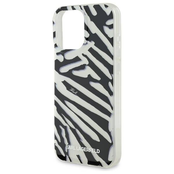 Capa para Apple iPhone 16 Pro, Karl Lagerfeld, Padrão Zebra de Luxo IML com Alça, Preta