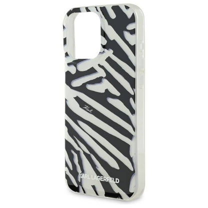 Capa para Apple iPhone 16 Pro, Karl Lagerfeld, Padrão Zebra de Luxo IML com Alça, Preta
