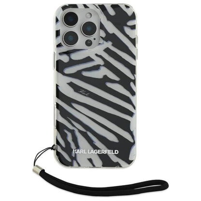 Capa para Apple iPhone 16 Pro, Karl Lagerfeld, Padrão Zebra de Luxo IML com Alça, Preta