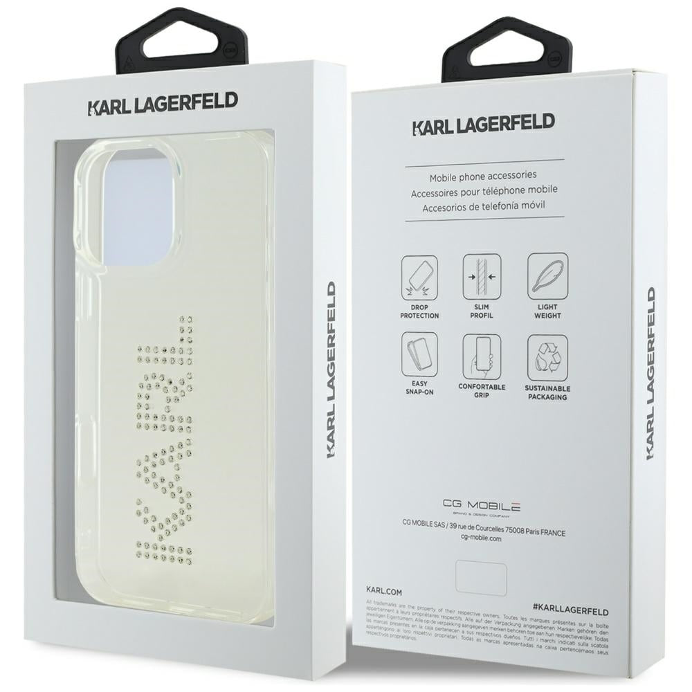 Capa para Apple iPhone 16 Pro, Karl Lagerfeld, IML Rhinestones Transparent Logo, Transparente