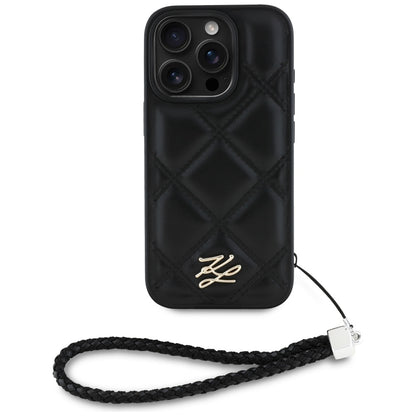 Capa para Apple iPhone 16 Pro, Karl Lagerfeld, Quilted Initial Logo & Chain Strap, Preta