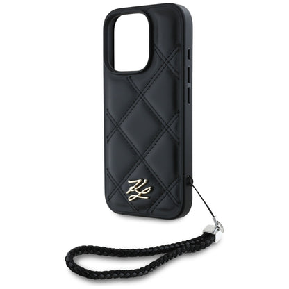Capa para Apple iPhone 16 Pro, Karl Lagerfeld, Quilted Initial Logo & Chain Strap, Preta