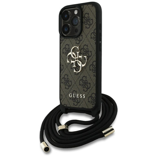 Capa para Apple iPhone 16 Pro Max, Guess, 4G CBDY Big Logo com Alça de Cordão, Marrom