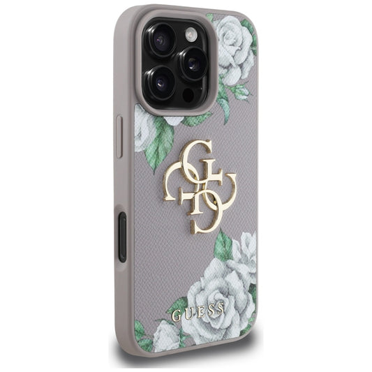 Capa para Apple iPhone 16 Pro Max, Guess, 4G Grained Roses Big Logo, Roxo