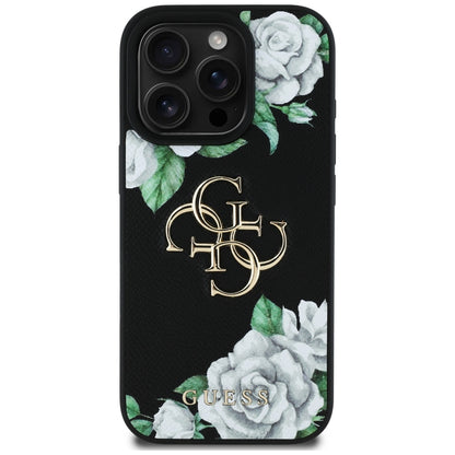 Capa para Apple iPhone 16 Pro Max, Guess, 4G Grained Roses Big Logo, Preta