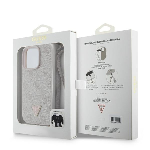 Capa para Apple iPhone 16 Pro Max, Guess, Crossbody 4G Triangle Strass, Rosa