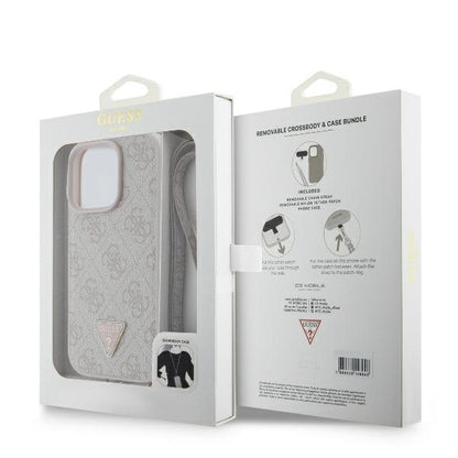 Capa para Apple iPhone 16 Pro Max, Guess, Crossbody 4G Triangle Strass, Rosa