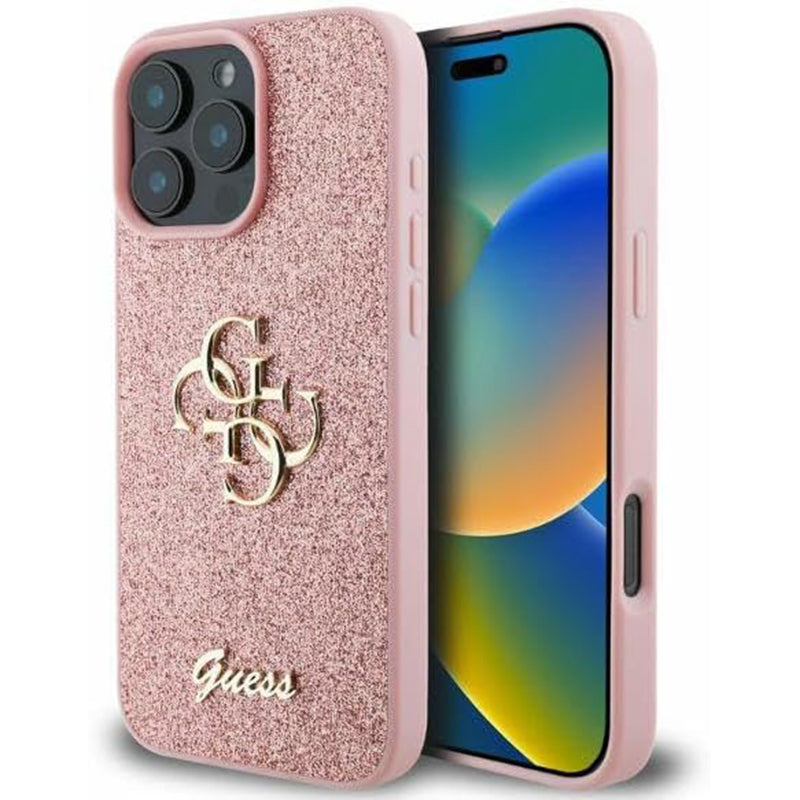 Capa para Apple iPhone 16 Pro Max, Guess, Fixed Glitter Big 4G, Rosa