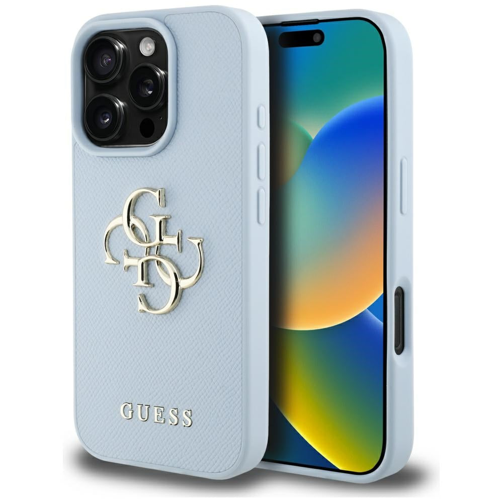 Capa para Apple iPhone 16 Pro Max, Guess, Grained Big 4G Logo Small Classic Logo, Azul