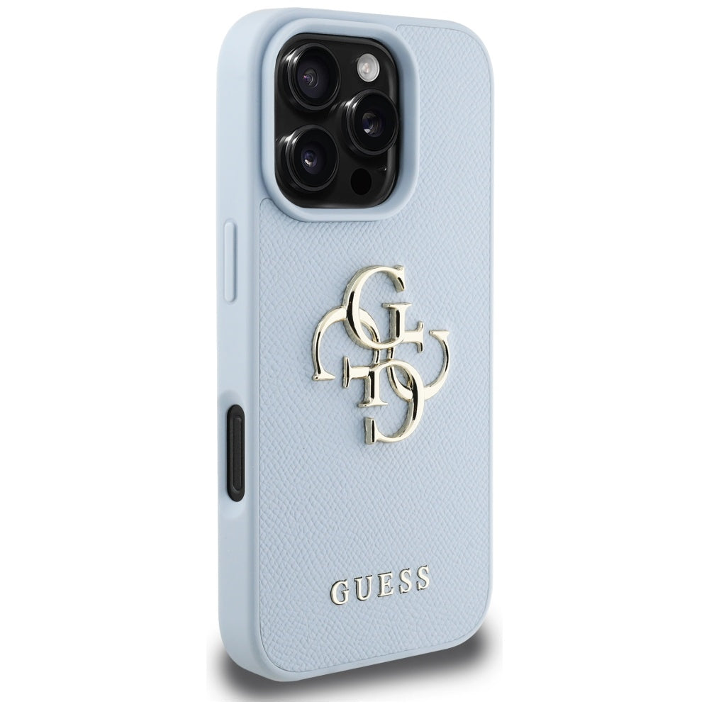 Capa para Apple iPhone 16 Pro Max, Guess, Grained Big 4G Logo Small Classic Logo, Azul