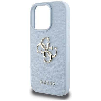 Capa para Apple iPhone 16 Pro Max, Guess, Grained Big 4G Logo Small Classic Logo, Azul