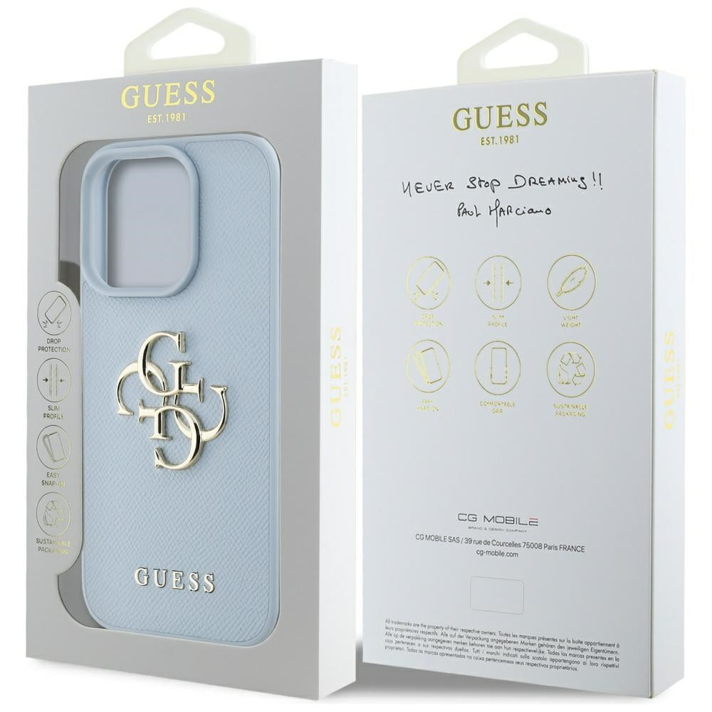 Capa para Apple iPhone 16 Pro Max, Guess, Grained Big 4G Logo Small Classic Logo, Azul