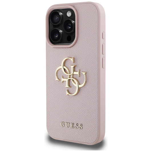 Capa para Apple iPhone 16 Pro Max, Guess, Grained Big 4G Logo Small Classic Logo, Rosa