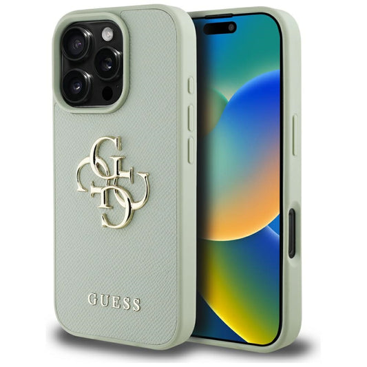 Capa para Apple iPhone 16 Pro Max, Guess, Grained Big 4G Logo Small Classic Logo, Verde