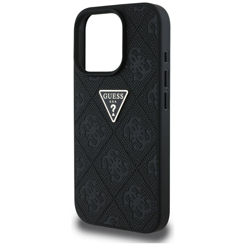 Case for Apple iPhone 16 Pro Max, Guess, Hot Stamp 4G Pattern Triangle Logo, Black
