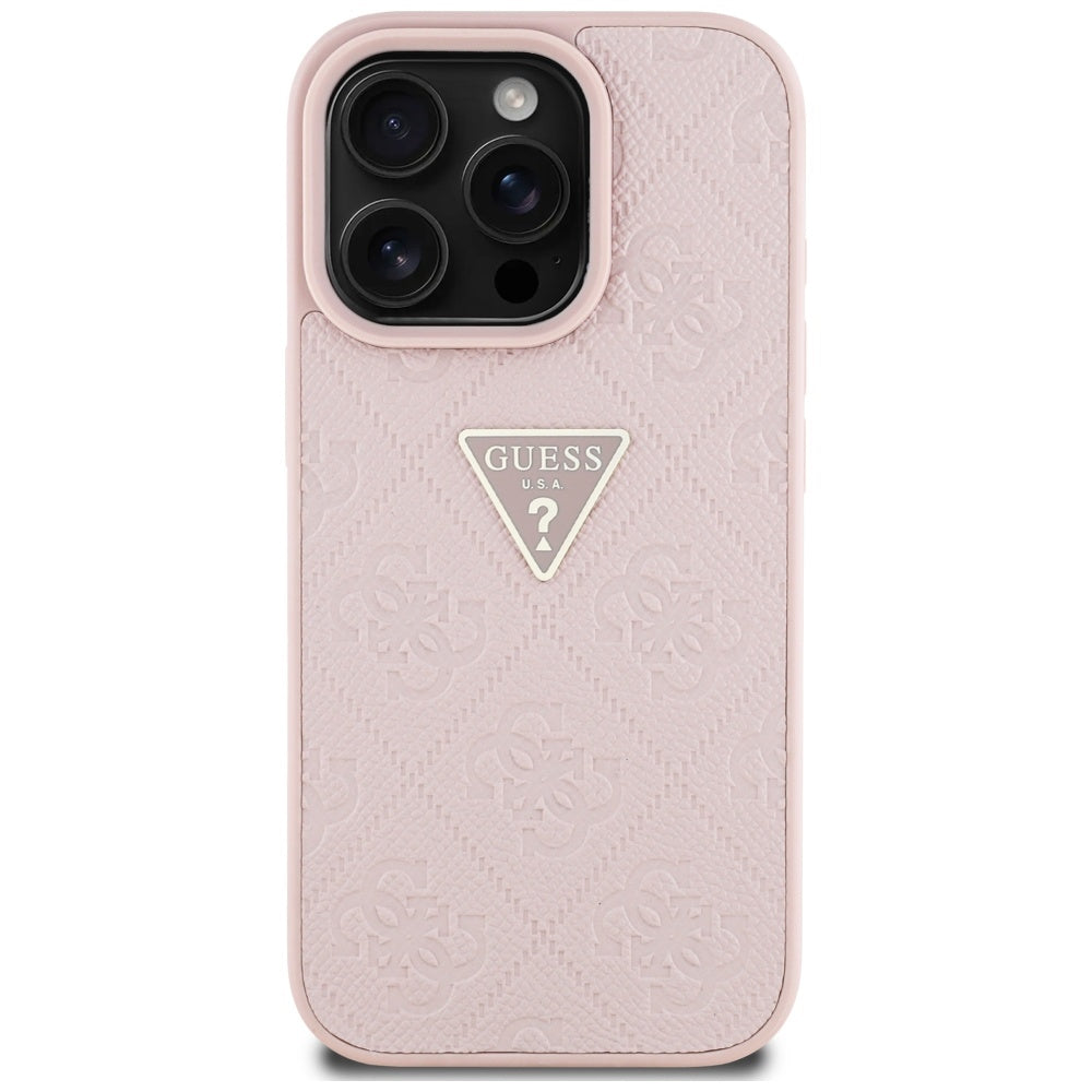 Capa para Apple iPhone 16 Pro Max, Guess, Hot Stamp 4G Pattern Triangle Logo, Rosa
