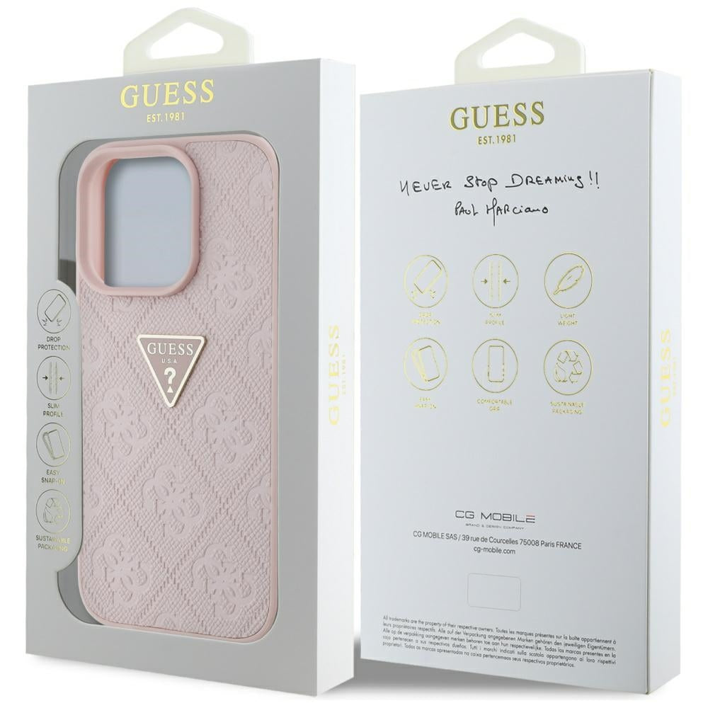Capa para Apple iPhone 16 Pro Max, Guess, Hot Stamp 4G Pattern Triangle Logo, Rosa