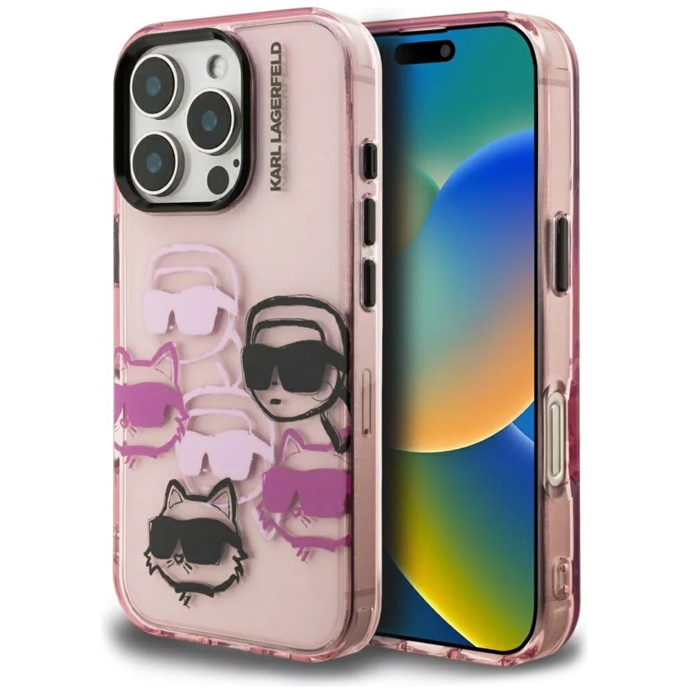 Capa para Apple iPhone 16 Pro Max, Karl Lagerfeld, IML Luxury Multi Head Pattern, Rosa