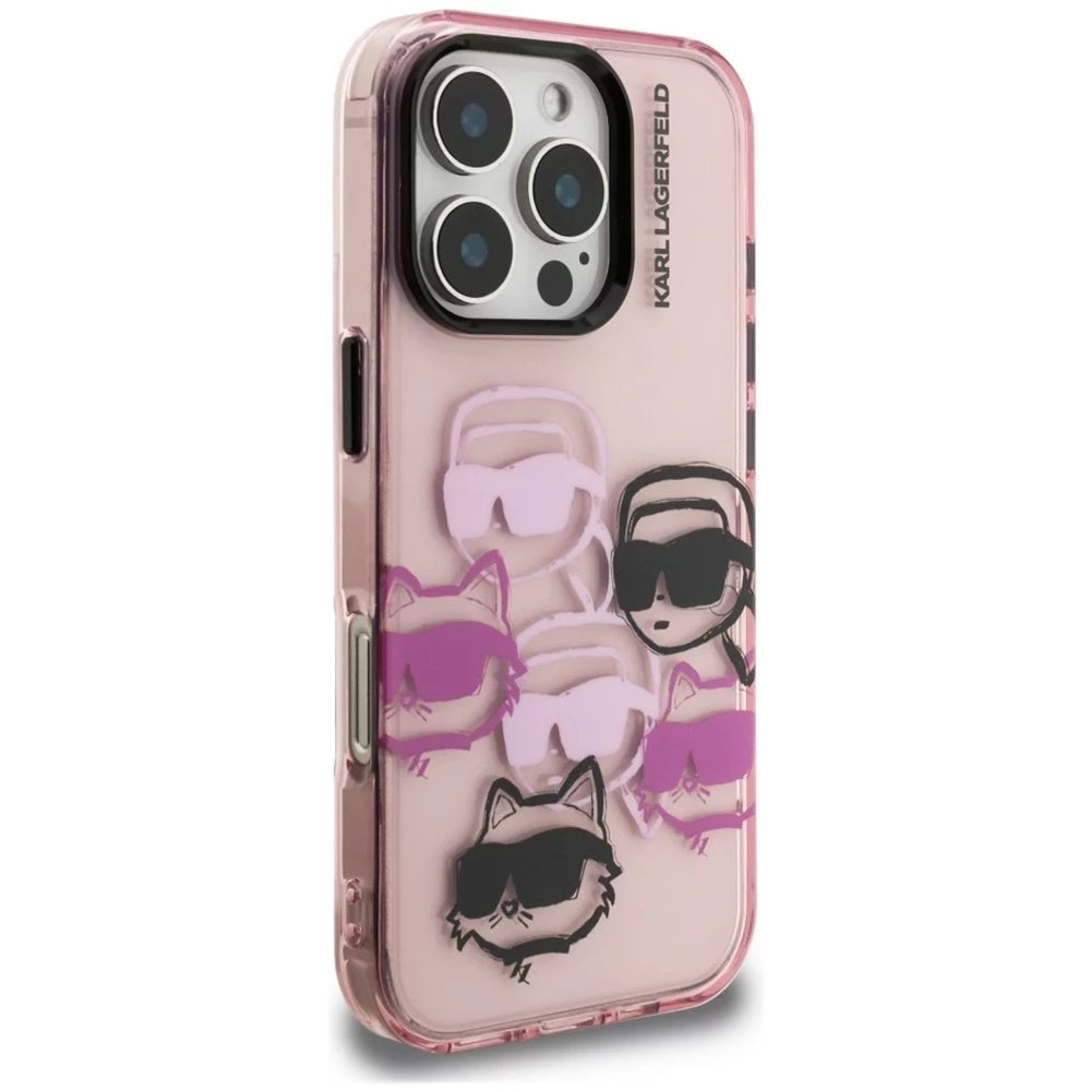 Capa para Apple iPhone 16 Pro Max, Karl Lagerfeld, IML Luxury Multi Head Pattern, Rosa