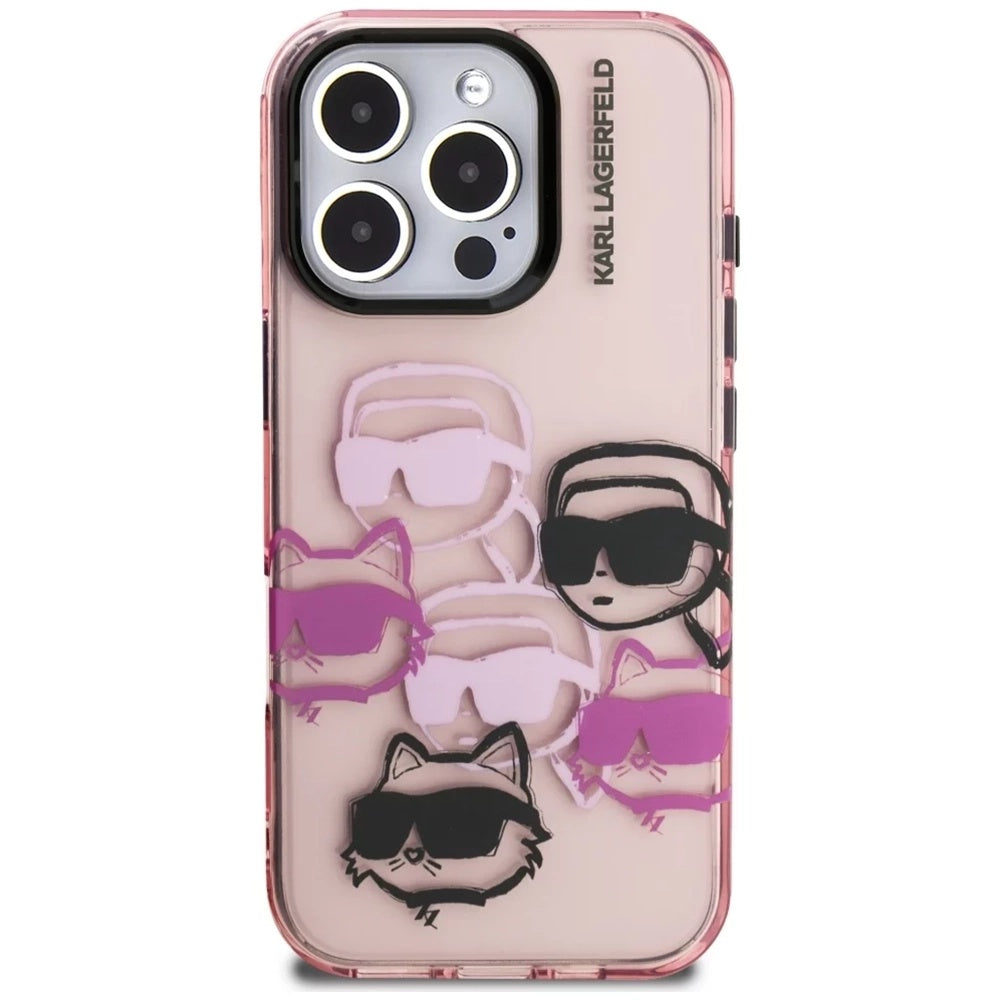 Capa para Apple iPhone 16 Pro Max, Karl Lagerfeld, IML Luxury Multi Head Pattern, Rosa