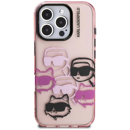 Capa para Apple iPhone 16 Pro Max, Karl Lagerfeld, IML Luxury Multi Head Pattern, Rosa
