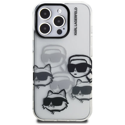 Capa para Apple iPhone 16 Pro Max, Karl Lagerfeld, Padrão Multi Cabeças de Luxo IML, Transparente